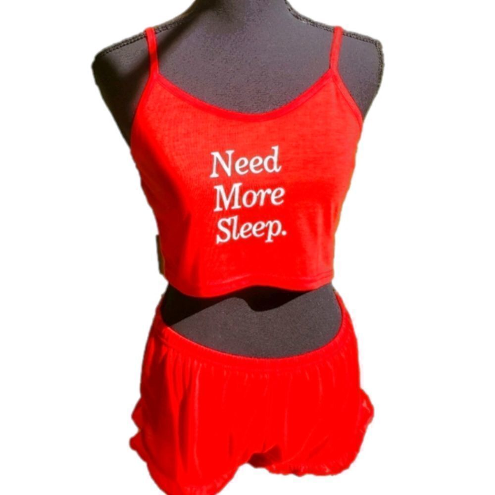 𝅺Need More Sleep SHEIN pajamas crop top shorts NWOT